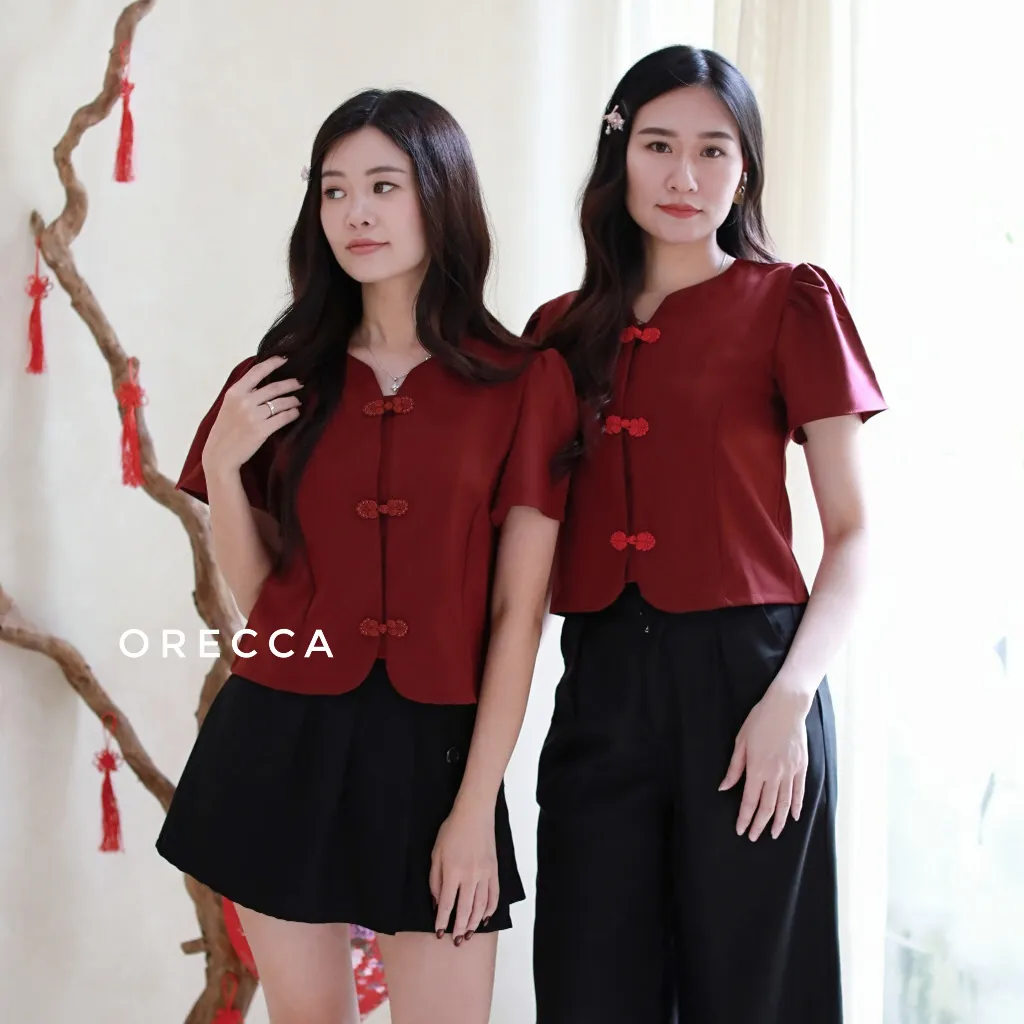 Orecca - Bai Lu Atasan Wanita Lengan Pendek Imlek CNY