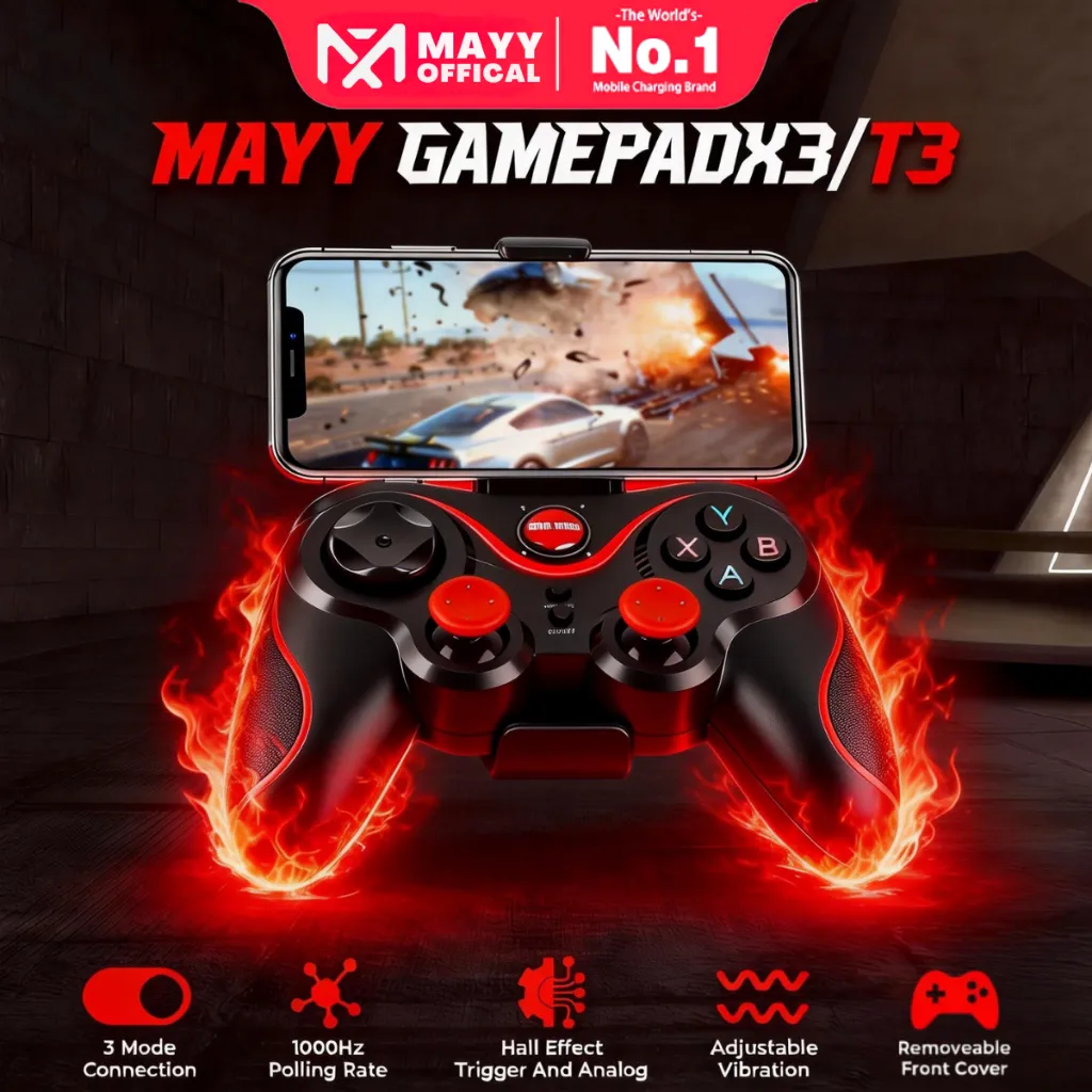 Mayy official id X3/T3 gamepad android tv bluetooth wireless /Joystick Gaming Mini Controller For Android Smartphone - HITAM- T3