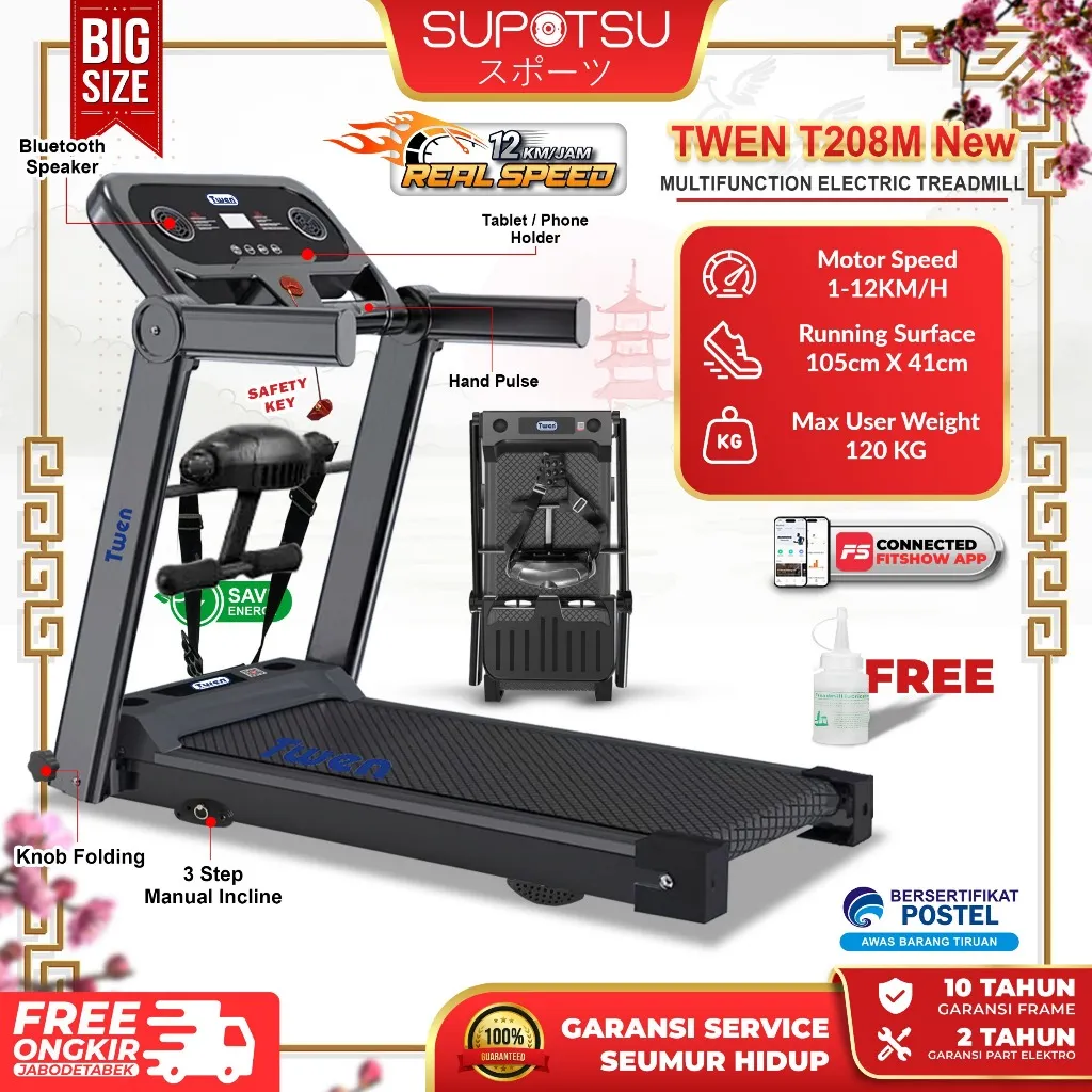 TWEN T205 New T208 New T205M New T208M New Treadmill Listrik Treadmill Portable Treadmill Multifungsi Treadmil Lipat Treadmill Electric Low Watt Alat Olahraga