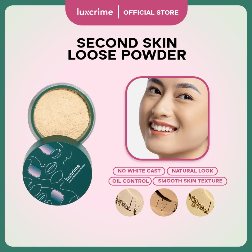 Luxcrime Second Skin Loose Powder - Bedak Tabur Mencerahkan & Menghaluskan Makeup Tahan Lama Dengan Hasil Akhir Natural