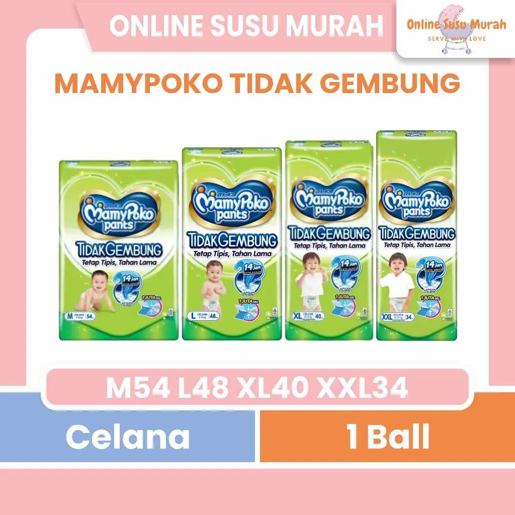 MAMYPOKO PANTS TIDAK GEMBUNG SLIM M54 L48 XL40 XXL34 MAMY POKO SLIM M 54 L 48 XL 40  XXL 34 PPKS