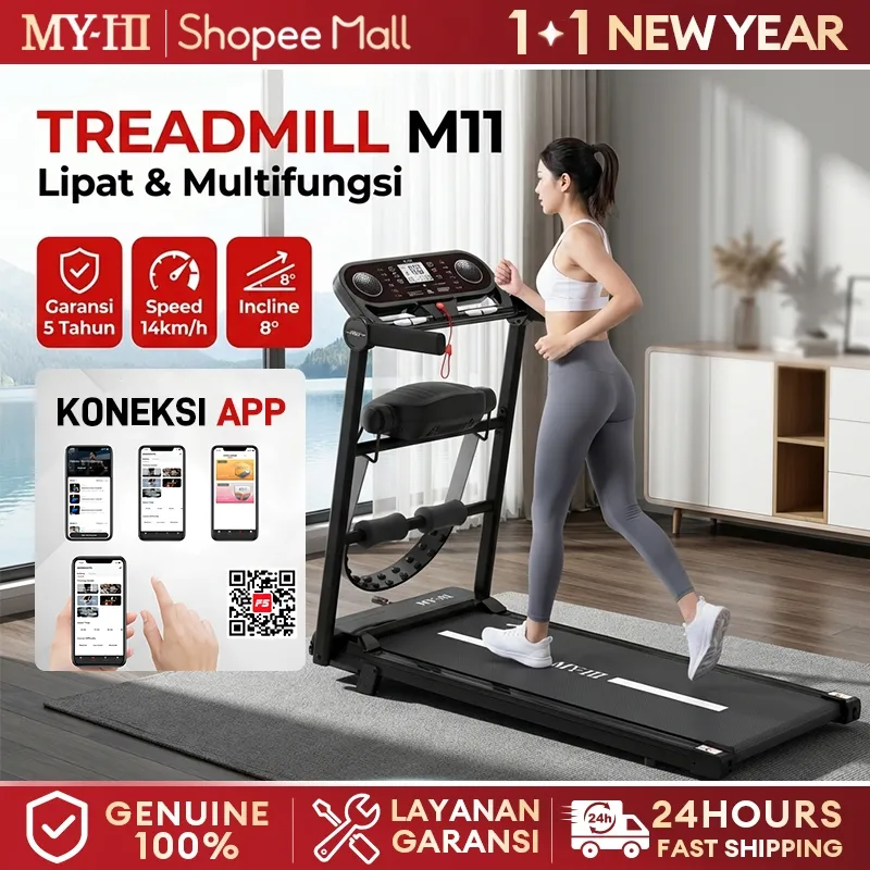 MY-HI Treadmill electric low watt M10 BB 260kg Treadmill Portable listrik lipat Walking Pad