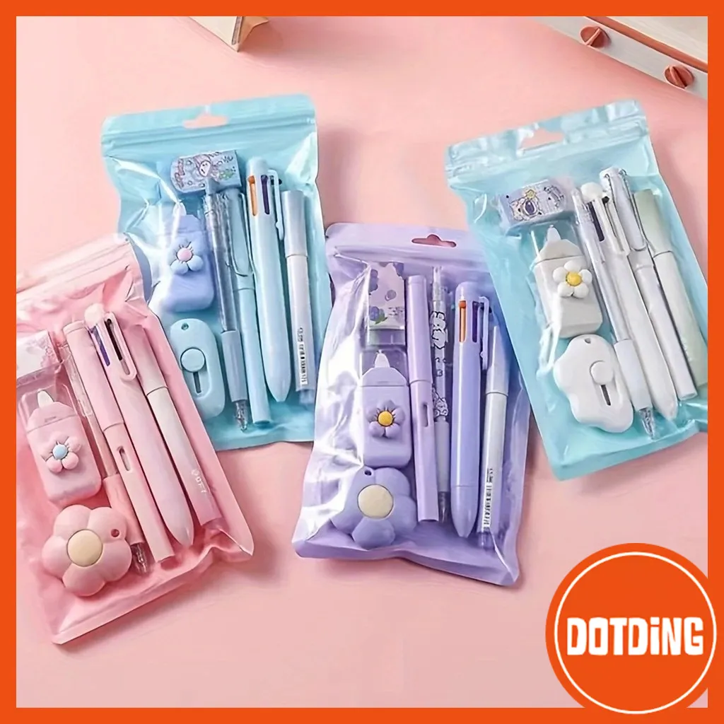 [COD] Set 7-Piece-Set Set Alat Tulis Kawaii Paket Hadiah Perlengkapan Sekolah Lucu Berbagai Macam Alat Tulis, Bahan Plastik Tahan Lama