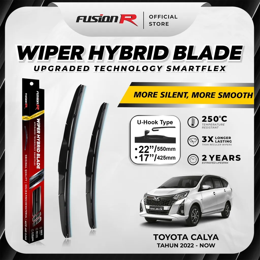 Fusion R | Wiper Kaca Mobil Calya Sigra Karet Wiper Frameless Hybrid Blade Set Premium 