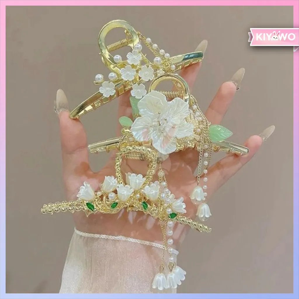 KIYOWO Jepit Rambut Vintage Gold Motif Bunga Kupu-Kupu Rumbai Mutiara Bunga Peri Gaya Fashion Korea Import AR046