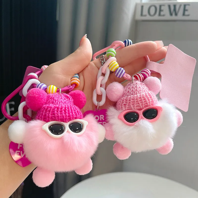 [K.Anissa] Gantungan Tali Warna-Warni Boneka Bulu - Aksesoris Lucu untuk Tas, Kunci & HP, Hadiah Unik