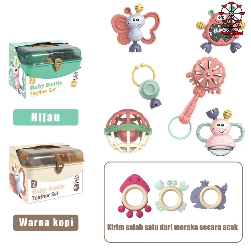 Ferris Wheel 7Pcs Kotak Penyimpanan Gum Gigi/Mainan Kerincingan Teether Gigitan Bayi Set BPA Free / Baby Teether Rattle/ Mainan  Edukasi Dini Bayi