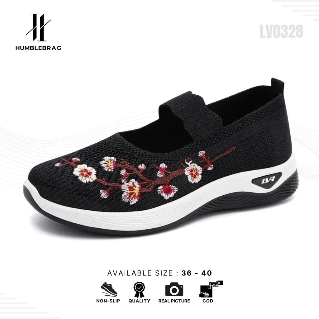 HMBRG Amber  LV0328 Sepatu Slip On Wanita Sepatu Wanita Fashion Motif Bunga Premium Quality