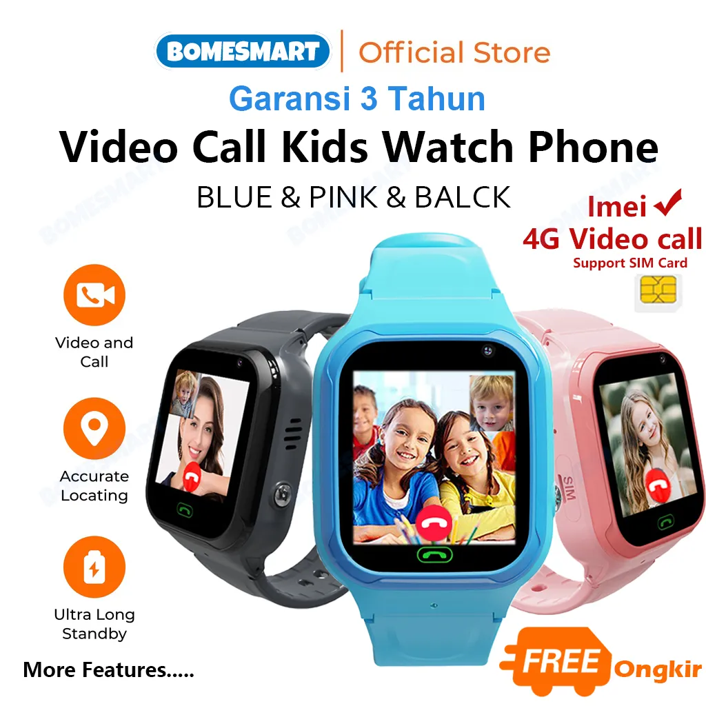 Anti Air Jam tangan anak 4G Video call telepon - anak Gps Digital Smartwatch anak Waterproof  Kids Smart Watch（video call, telepon call, Gps, SOS, panggilan, jam alarm, foto, kalkulator, timer.....）