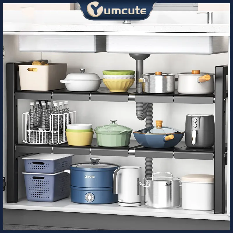Di Bawah Rak Wastafel Dapur Rak Dapur Yang Dapat Ditarik Kabinet Rak Multifungsi Rak Penyimpanan Pot Dapur