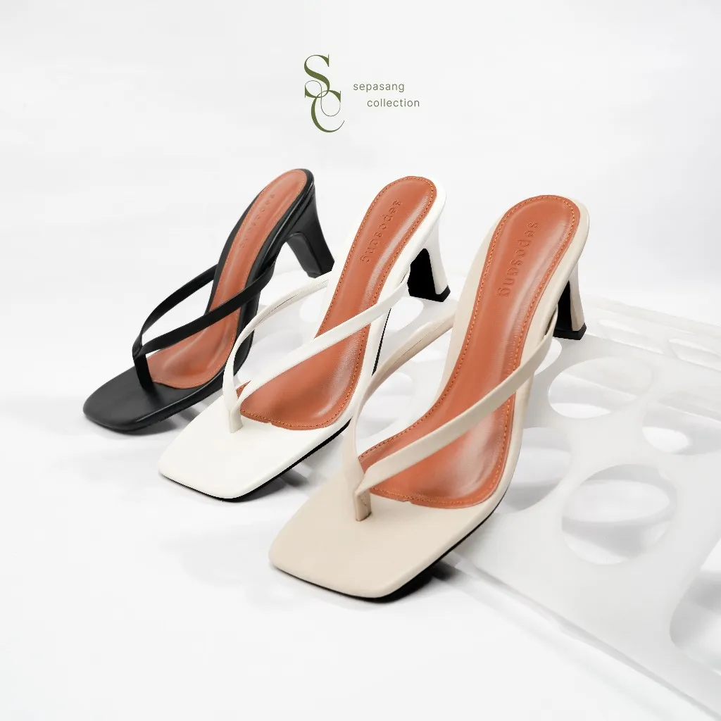[READY STOCK] SEPASANG COLLECTION Emilie Sendal Heels Jepit Wanita 5 Cm Sandal Pesta
