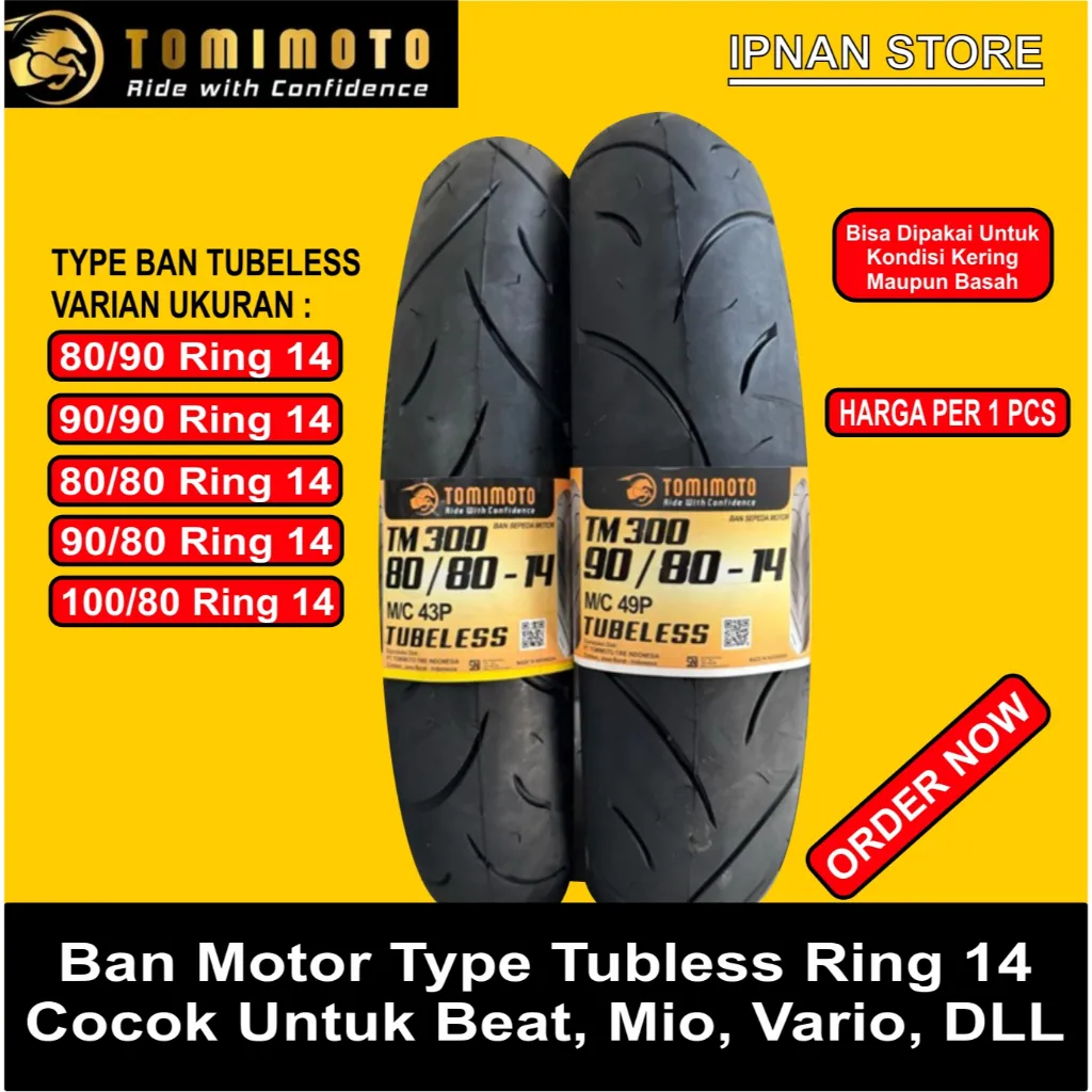 TOMIMOTO TM300 Tubles Ban Motor Matic Beat Vario Mio Dll Ring 14 Baru Dan Original