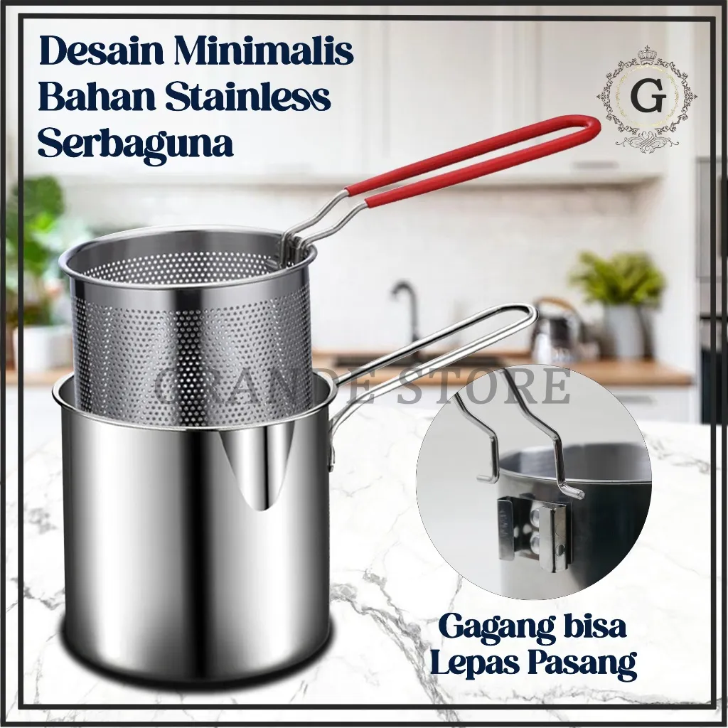 (GRANDE) Penggorengan Deep Fryer 4in1 Stainless Anti Karat | Alat Masak Serbaguna Dapur Modern