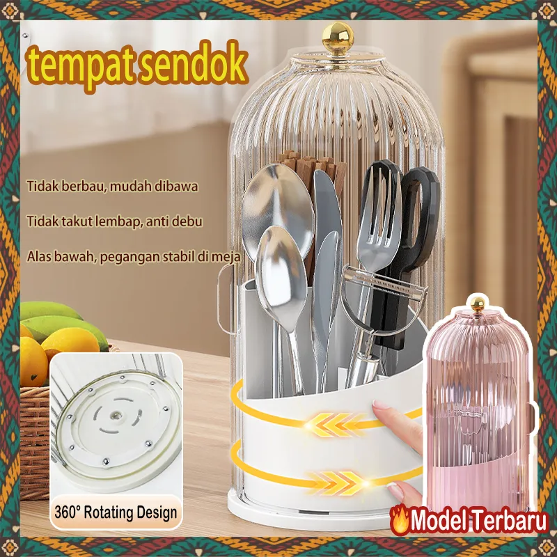 Tempat Sendok Garpu Sumpit Serbaguna / wadah sendok / organizer sendok / dengan penutup / Rak Sendok Estetik