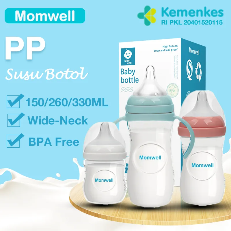 Momwell Botol Dot Bayi BPA Free Anti Bocor Botol Susu Bayi150ML/260ML/330ML Dot Susu BP01