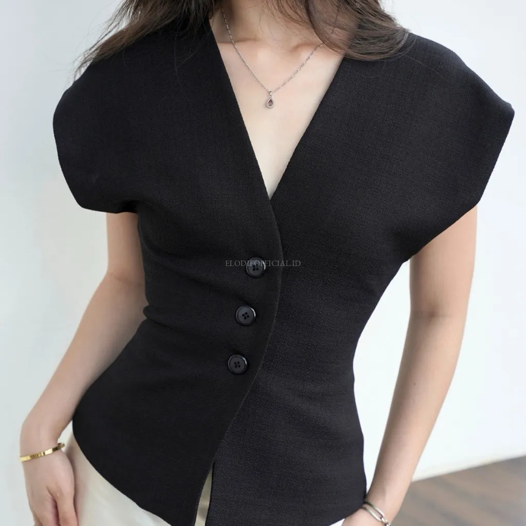 Elodie - Milano Tweed V-Neck Vest Top / Atasan Rompi Casual Formal Wanita