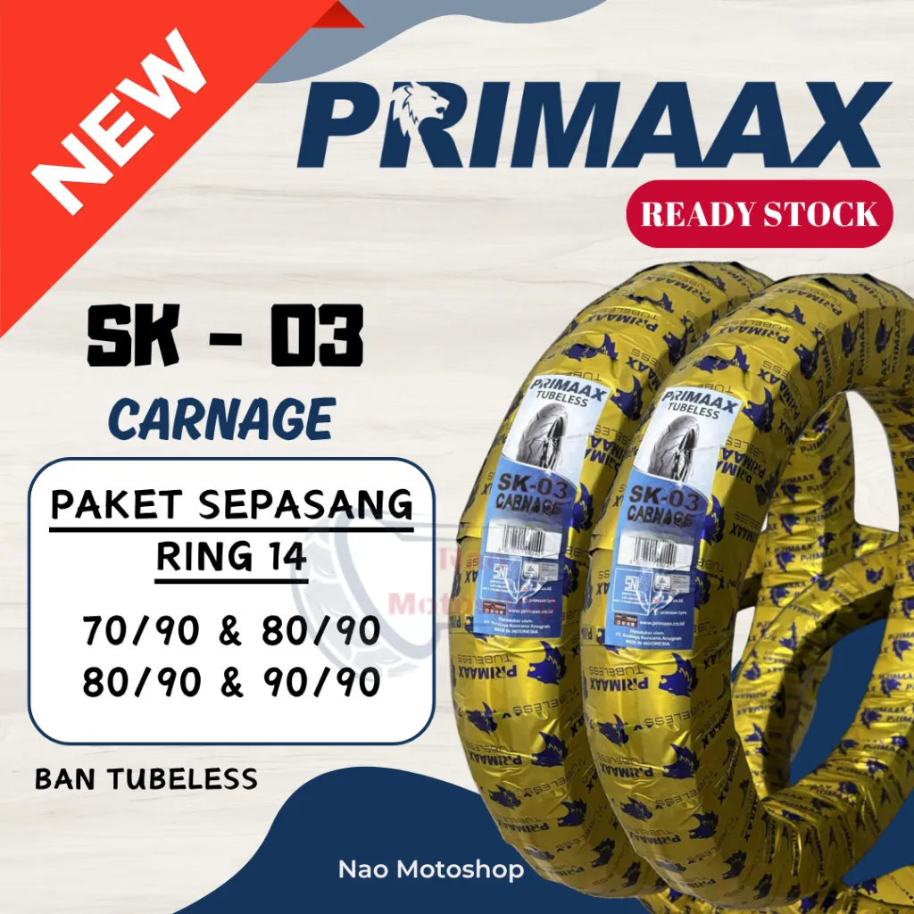 [PAKET SEPASANG] Ban Tubeless Murah Primaax SK 03 Carnage Ring 14 untuk Vario 125 / Mio / Beat