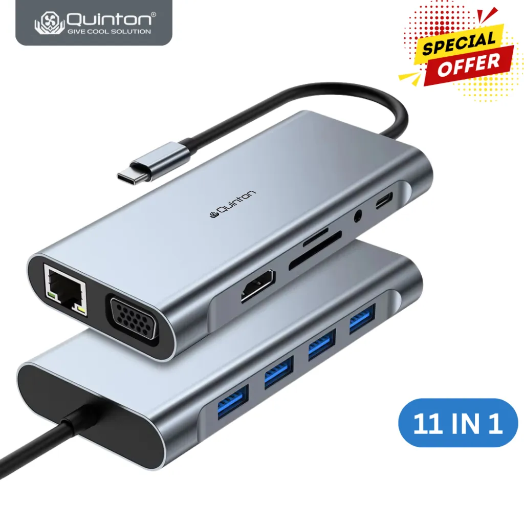 Quinton USB C Hub 11 in 1 ,Type c PD ,USB 3.0 , USB 2.0 , SD/TF card ,Lan 100Mbps, HDTV for macbook