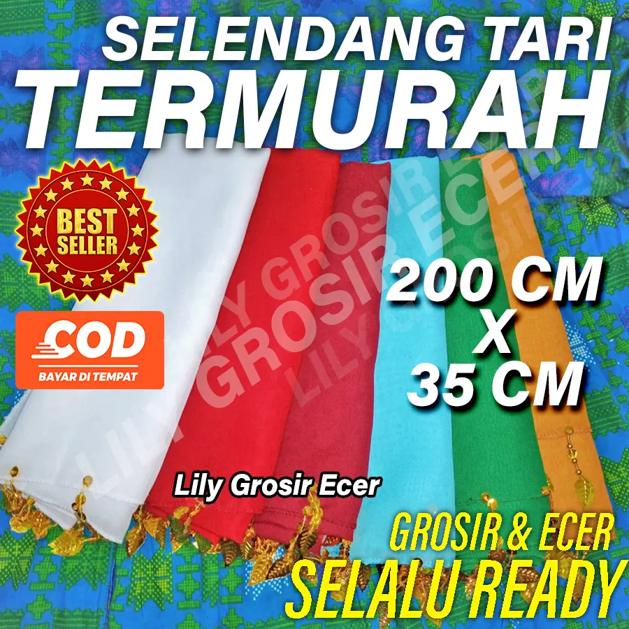 Selendang Tari 2 Meter Anak TK, SD, SMP Panjang Sampur Tari Gombyok Payet / Bahan Sifon Murah Ukuran 200 X 35