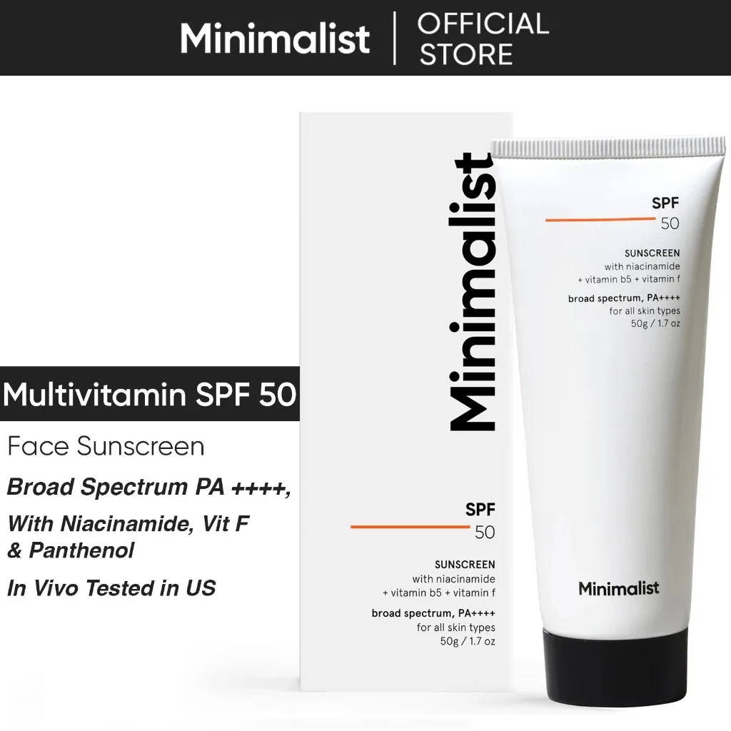 Minimalist SPF 50 Sunscreen | Sunscreen dengan SPF 50 & PA ++++ | Teruji In Vivo & Acne Safe | 50G