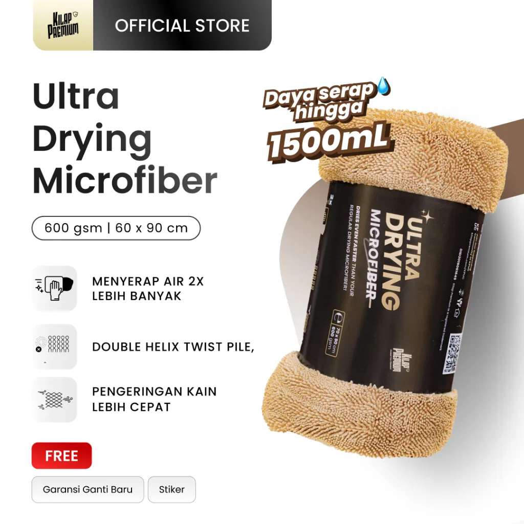 Ultra Drying Microfiber | Kilap Premium - Twisted Microfiber, Drying Microfiber Big Size, Lap Pengering Cuci Mobil, Twisted Drying Towel Premium