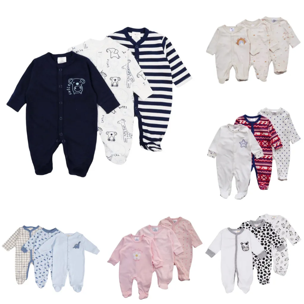 LITTLESUMMERISE - 3pcs Sleepsuit Bayi 0-9Bulan Baju Tidur Bayi Anak Paket Jumper Panjang