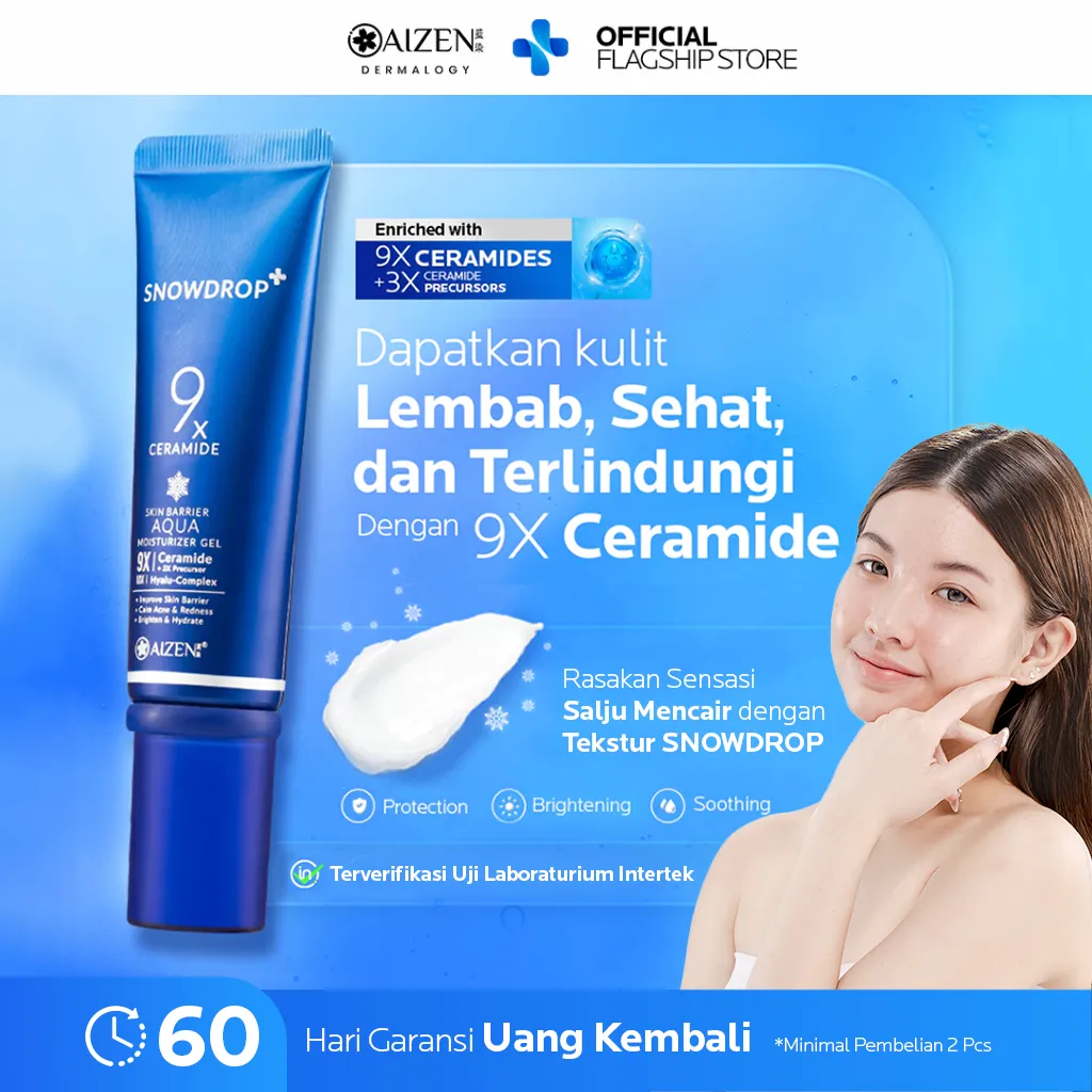 Aizen SNOWDROP 9X Ceramide Skin Barrier Aqua Moisturizer Gel - Pelembab Wajah Multi Fungsi Untuk Menjaga Skin Barrier, Merawat Kulit Berjerawat, dan Pencerah Kulit Wajah | Melembabkan, Menghidrasi, Sleeping Mask, Moisturizer All-in One