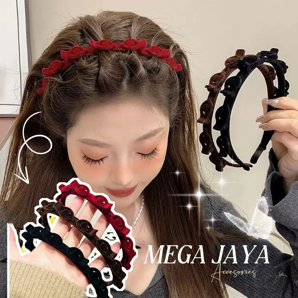 MJ - Bando Jepit 2in1 Beludru Premium Aksesoris Fashion Rambut Wanita Korea
