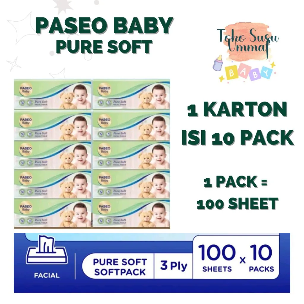 [PAKET 1 KARTON ISI 10 PACK] Passeo Baby Tisu Bayi Facial Tissue 10 Pack X 100 Lembar