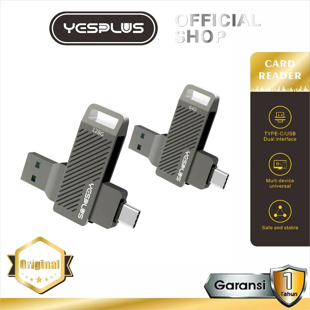 Flashdisk OTG YESPLUS YS-1002 Dual Drive USB3.2 + Type C Rotatable High Speed 64GB 128GB 256GB