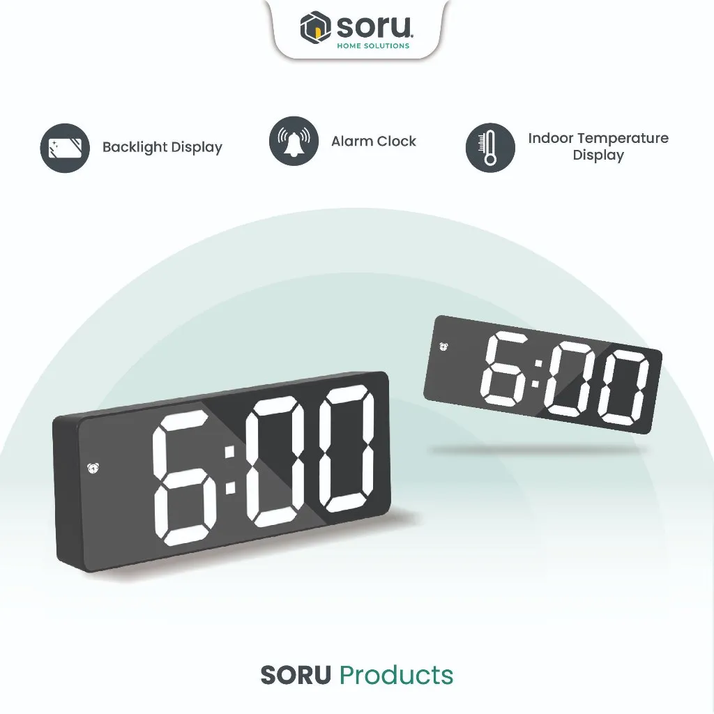 SORU - Jam Meja Digital Smart LED Alarm Kalender Pengukur Suhu - Digital Clock Backlight Display