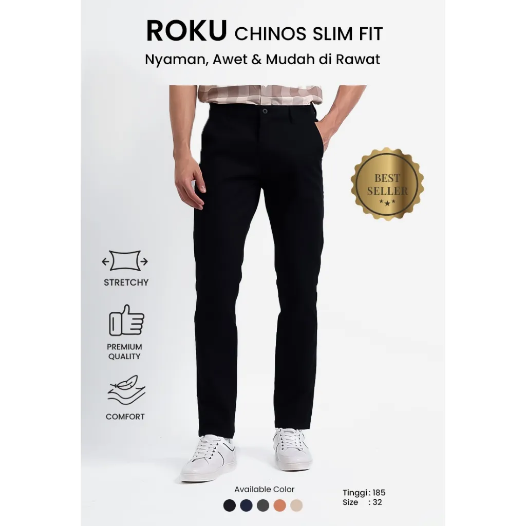 Manzone Celana Panjang Pria Chinos Slim Fit Roku - Black
