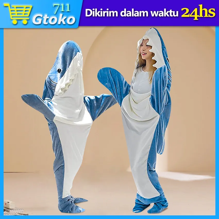 Kostum Onesie Piyama Shark Ikan Hiu Karakter Sleeping Bag Kantong Tidur Dewasa