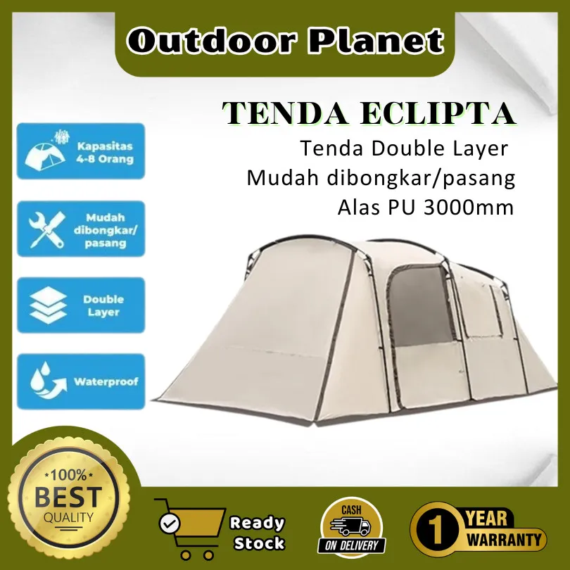 OUTDOOR Planet (GARANSI 1 TAHUN)Tenda Camping LANDWOLF ECLIPTA Kapasitas 4-8 Orang Tunnel 4P Double Layer Waterproof Tent tenda tahan badai glamping tenda dua ruangan