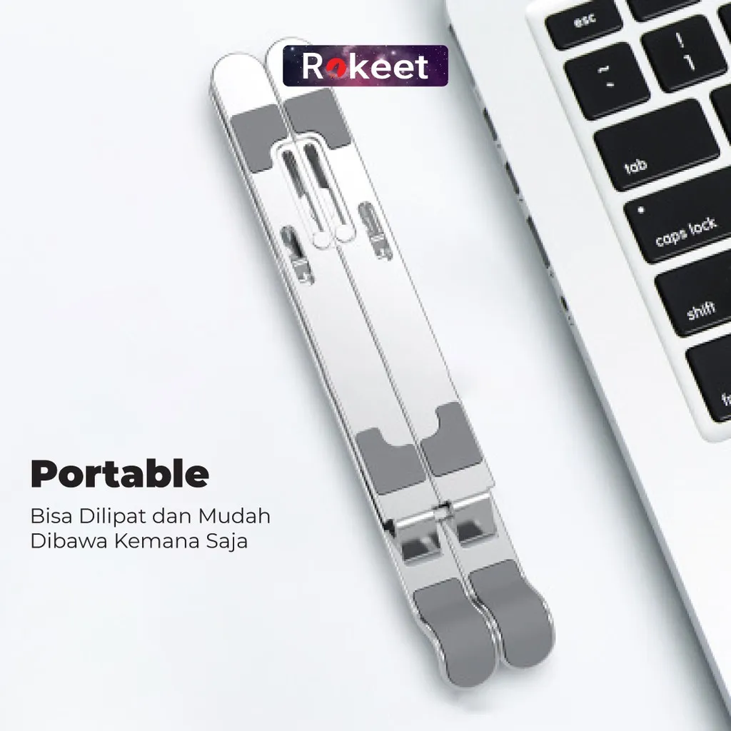 Rokeet Stand Holder Laptop Macbook Notebook iPad Lipat Foldable Portable Ringan Anti Slip Ringan