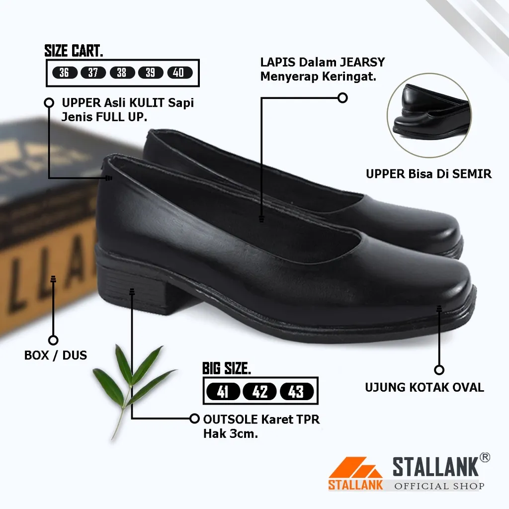 STALLANK || Sepatu Pantofel Kerja Wanita Asli Kulit