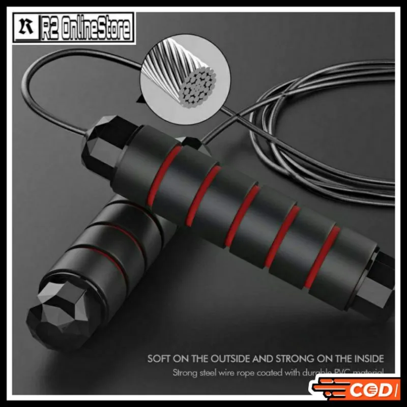 Tali Skipping Bearing Non Weight Thick Premium Jump Rope Gym Fitness Rapid Speed Berat Cable Steel Original - Alat Olahraga Dirumah Latihan Lompat Loncat Tali Skiping Kabel Kawat Untuk Pria Wanita Laki Laki Perempuan Cowok Cewek Anak Remaja Dewasa Murah