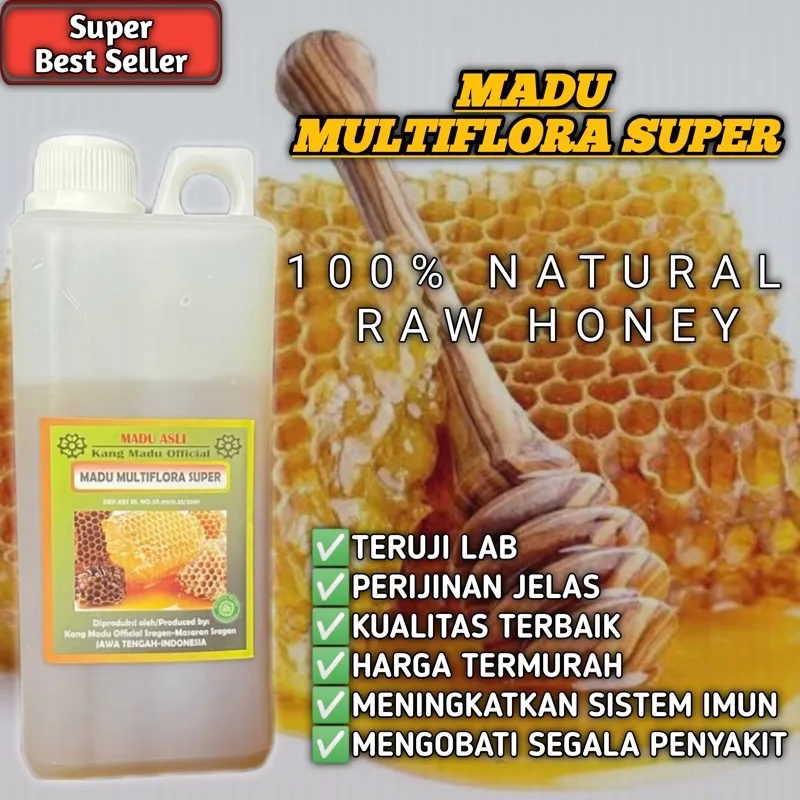 MADU ASLI MURNI MULTIFLORA SUPER PREMIUM 100% Alami Pure Natural Raw Honey Minuman Herbal Premium Kesehatan PROMO CUCI GUDANG BELI ECER HARGA GROSIR