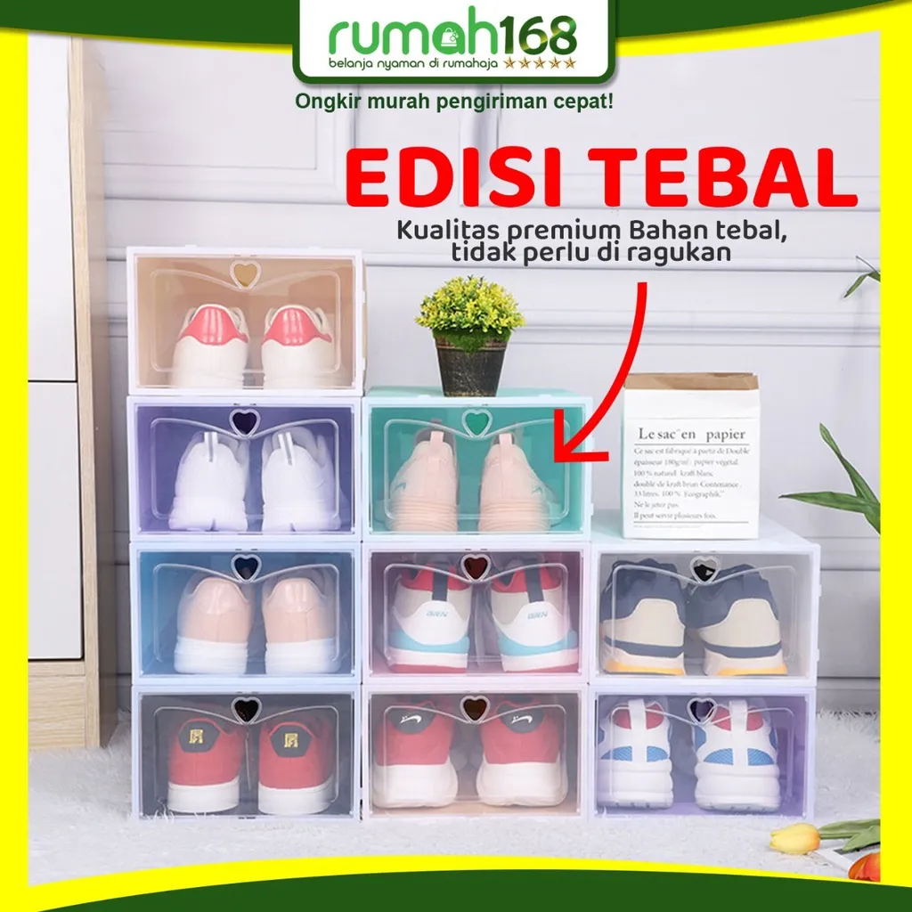 PROMO 2.2 PUNCAK RUMAH168 KS01 kotak sepatu premium transparan tebal serbaguna shoe box tempat penyimpanan sandal sepatu