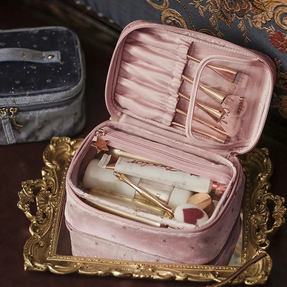 Pouch Make Up 2 in 1 make up Organizer Tas Kosmetik Wanita Polos Tempat Alat make up  dan cermin kotak make up tas kosmetik pouch kosmetik dan cermin