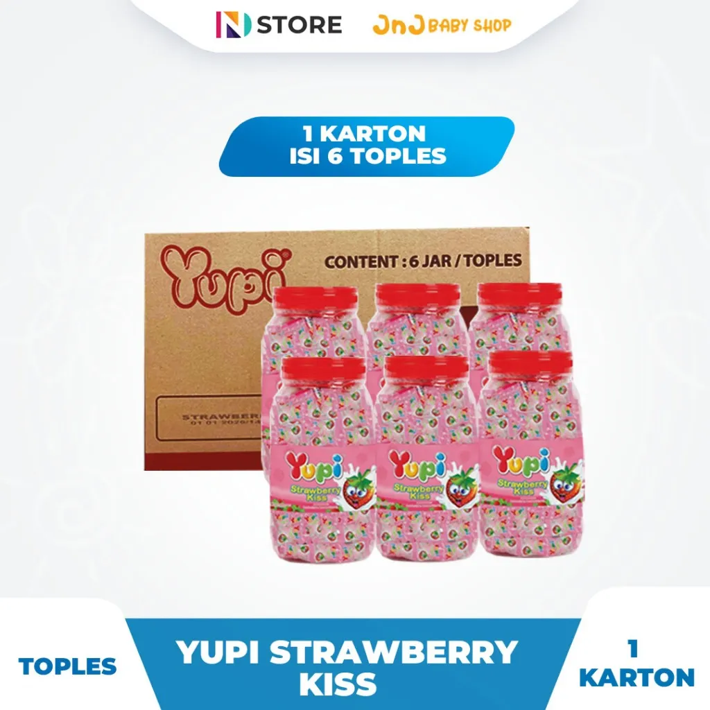 PERMEN YUPI STRAWBERRY KISS JAR 1 KARTON ISI 6 TOPLES