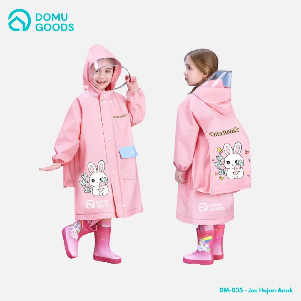 DOMU Jas Hujan Anak / Jas Hujan Anak Hoodie Laki Laki Perempuan Ponco Dengan Ruang Ransel / Raincoat Jubah Anak / Jas Hujan Terusan Anak Lucu