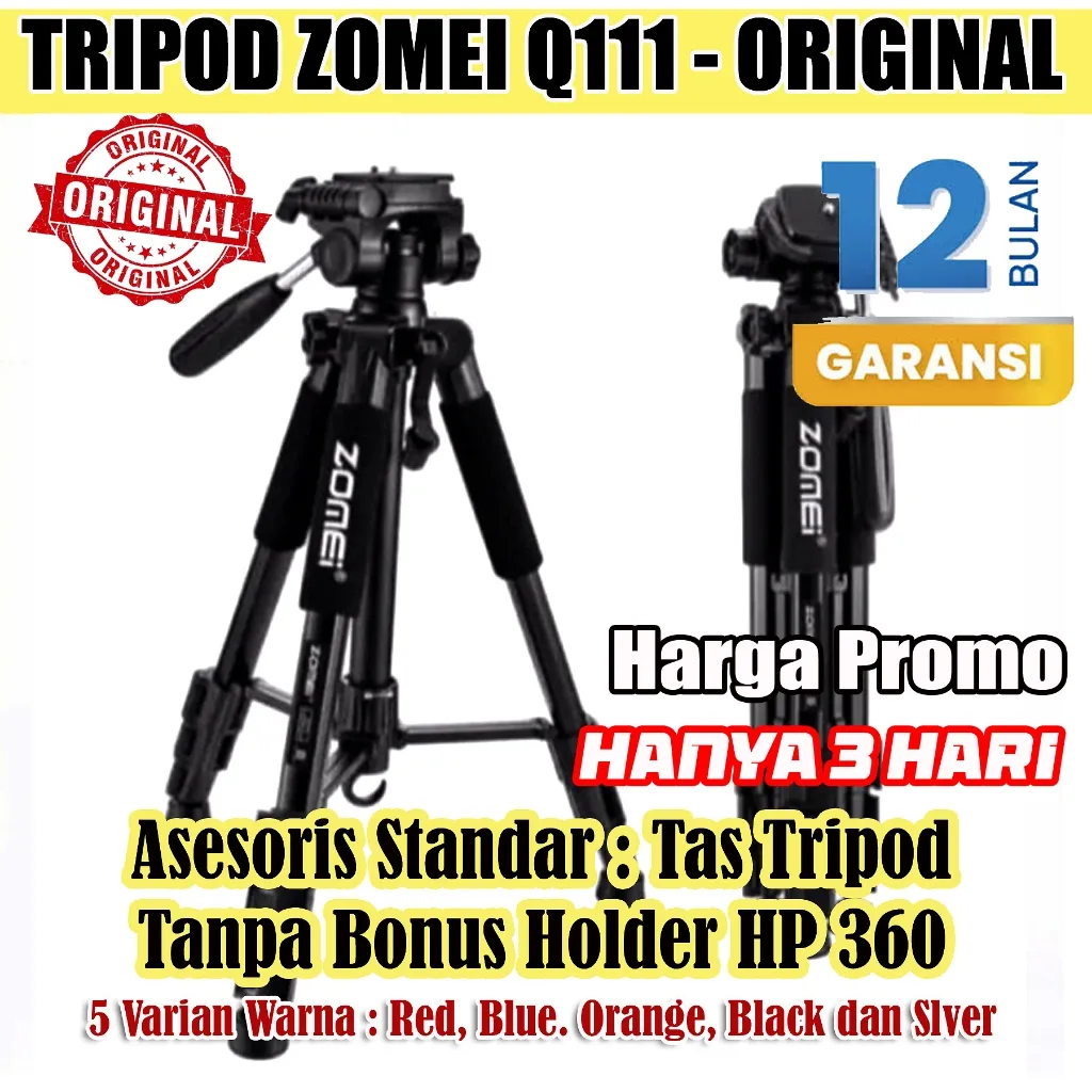 Tripod Zomei Q111 Tanpa Bonus Holder HP 360, Garansi 12 Bulan