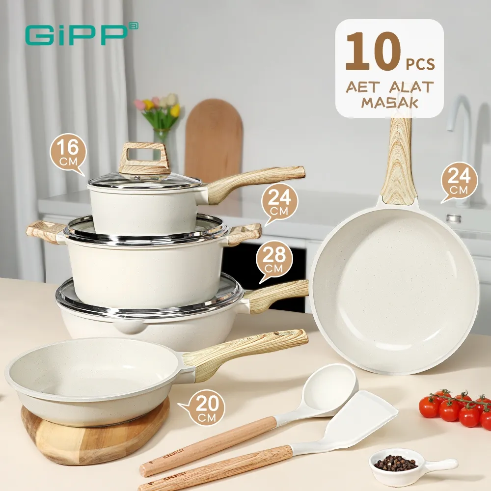 GiPP Set Peralatan Masak Keramik Anti Lengket Cookware Set 10pcs Bebas PFAS & PTFE & PFOA