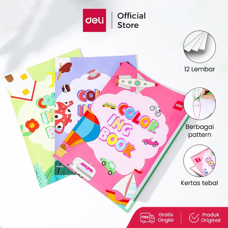 Deli Children Coloring Book / Buku Mewarnai Anak 12 Lembar Kertas 120G Berbagai Tema EN04X
