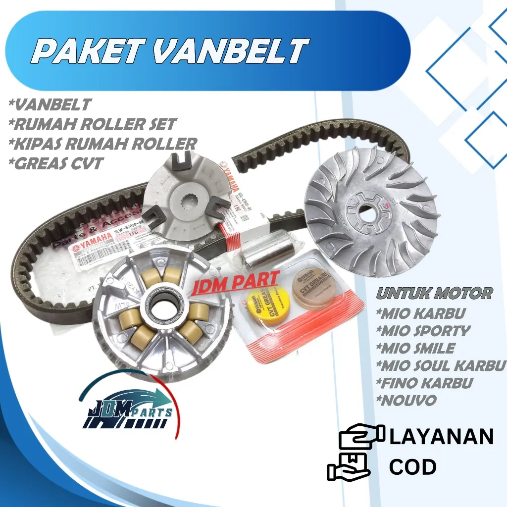 PAKET VANBELT 5TL + RUMAH ROLLER ASSY 5TL + KIPAS ROLLER 5TL + GREASE/GEMUK / YAMAHA MIO SMILE / MIO SPORTY / MIO SOUL / FINO LAMA / NOUVO / PAKET VANBEL MURAH KODE PART 5TL KIRIAN HEMAT LOLER BOSH BOS VANBEL CVT FANBEL
