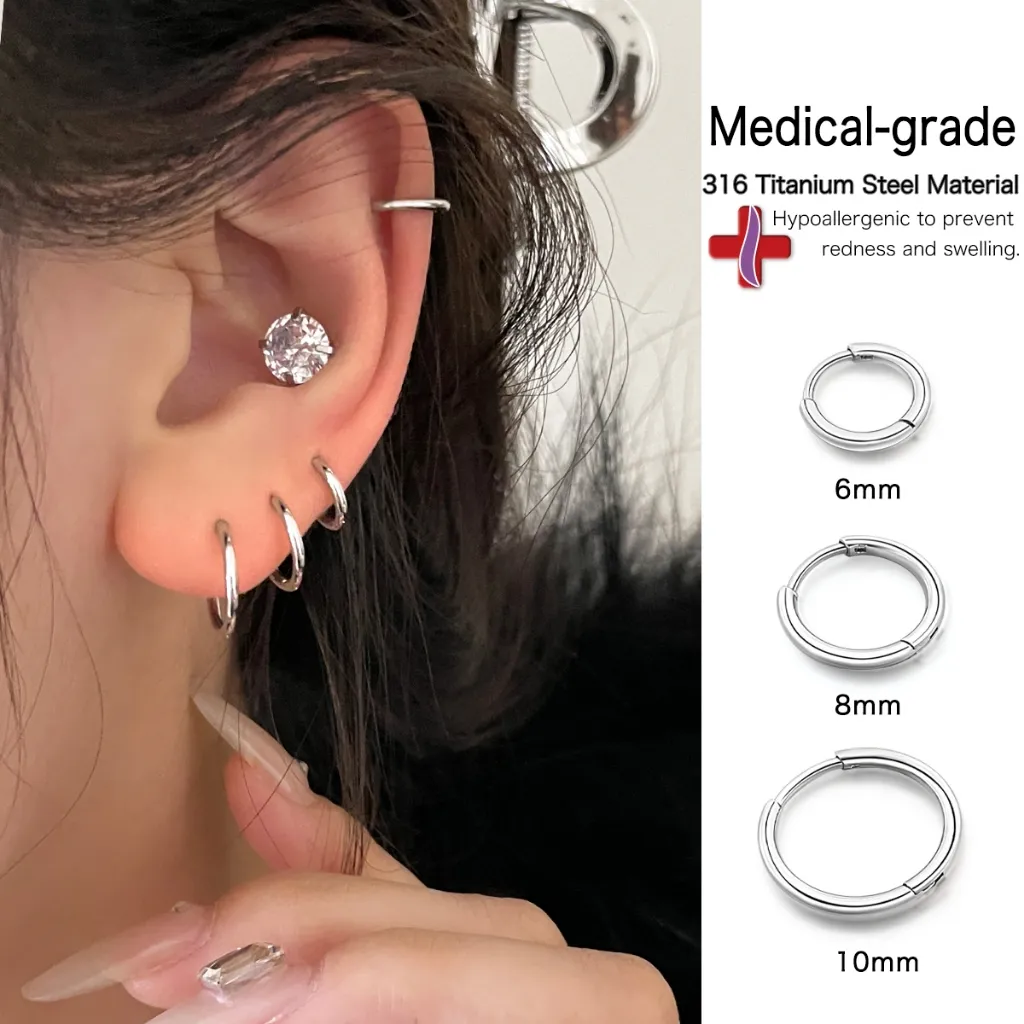 Ear Partner Anting hoop polos wanita dari baja titanium medis anti alergi Anting tulang telinga