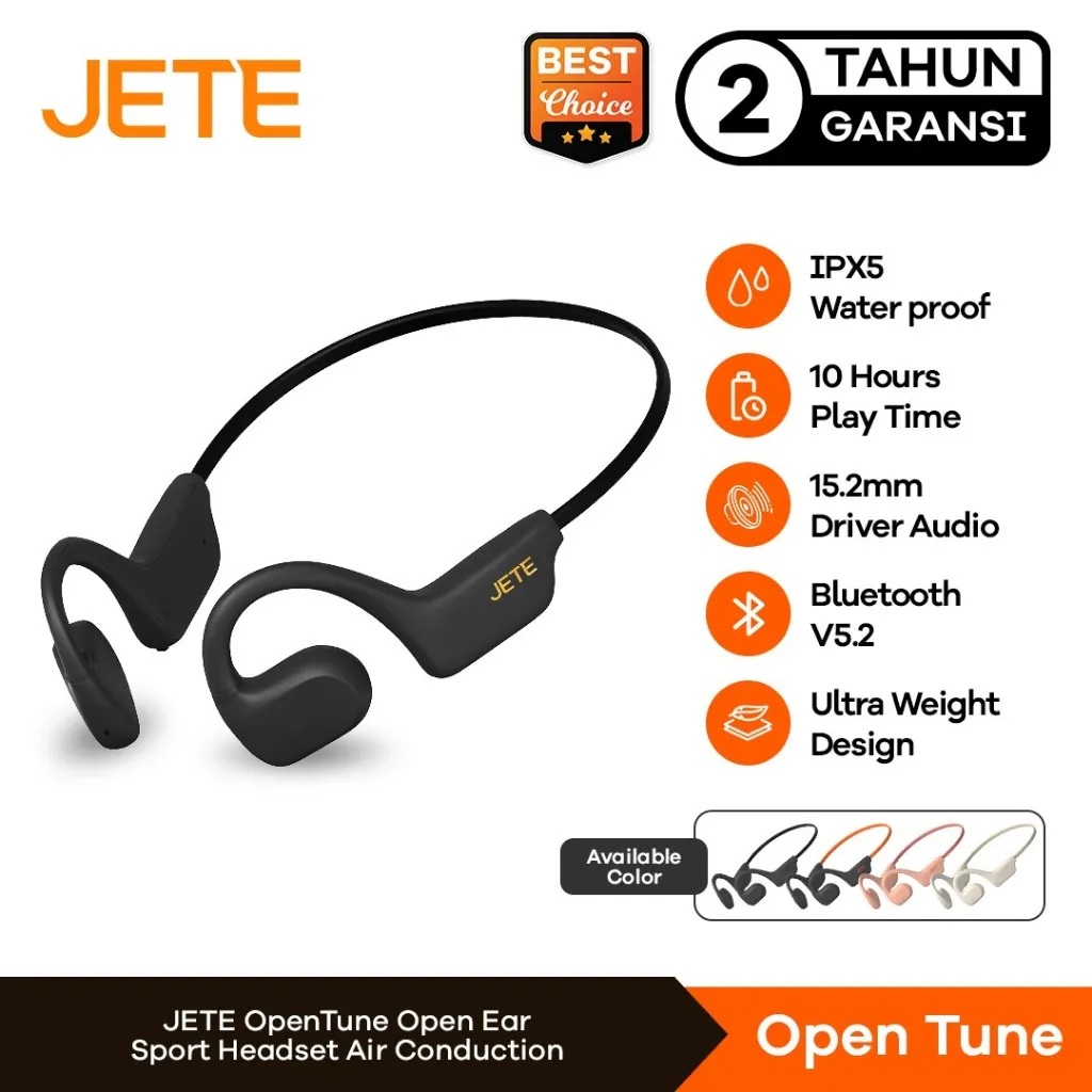 JETE Open Ear Sport Headset Bluetooth Opentune - Air Conduction IPX 5 - Garansi 2 Tahun