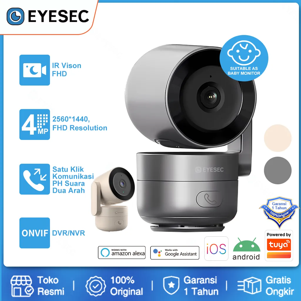 EYESEC CCTV ES08 2K Ultra HD Indoor WiFi 3MP Klik Satu Tombol Untuk Videocall Ke Hp Smart IP Camera