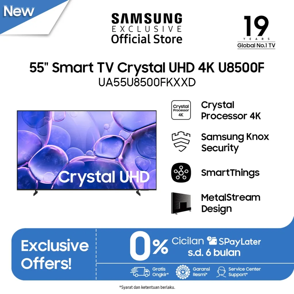 Samsung 55" Crystal UHD 4K U8500F Smart TV | Crystal Processor 4K | SmartThings | UA55U8500FKXXD